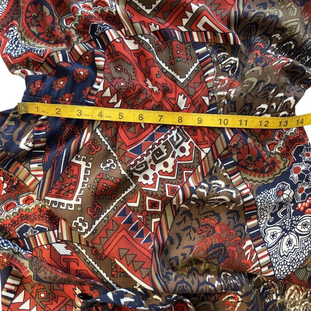 Lucky Brand XL Sleeveless Red Multi-Color Boho Print Dress With Tie Waist 100% - Picture 9 of 14